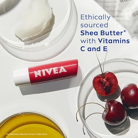 NIVEA Cherry Shine Lip Balm, 4.8g, 24H Melt-in-Moisture Formula, with Natural Oils, Glossy Finish (Pack of 1) - View 3 of 5