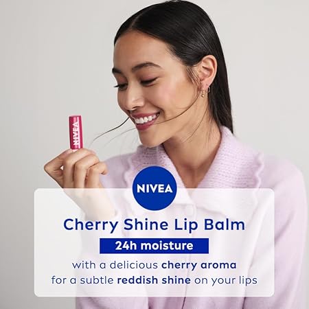 NIVEA Cherry Shine Lip Balm, 4.8g, 24H Melt-in-Moisture Formula, with Natural Oils, Glossy Finish (Pack of 1) - View 4 of 5