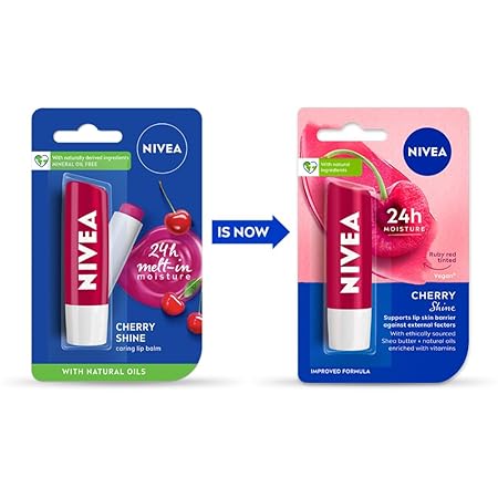 NIVEA Cherry Shine Lip Balm, 4.8g, 24H Melt-in-Moisture Formula, with Natural Oils, Glossy Finish (Pack of 1) - View 5 of 5