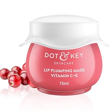 DOT & KEY Lip Plumping Mask with Shea Butter, Vitamin C & E, for Naturally Glowing Lips, Smoothes Flaky & Dry Lips, Lip Mask for Soft, Smooth & Plump Lips (Lingonberry, 15ml) - Related product