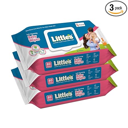 Little's Soft Cleansing Baby Wipes with Lid, 240 Wipes (80 Wipes, Pack of 3), Extra Thick and Moist, Prevents Rashes and Redness, Enriched with Aloe Vera, Vitamin E, and Jojoba Oil - Related product