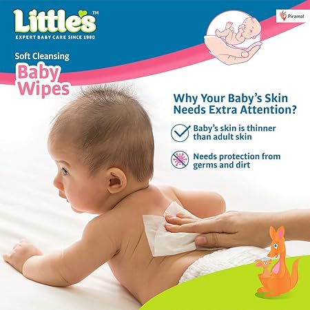 Little's Soft Cleansing Baby Wipes with Lid, 240 Wipes (80 Wipes, Pack of 3), Extra Thick and Moist, Prevents Rashes and Redness, Enriched with Aloe Vera, Vitamin E, and Jojoba Oil - View 4 of 4