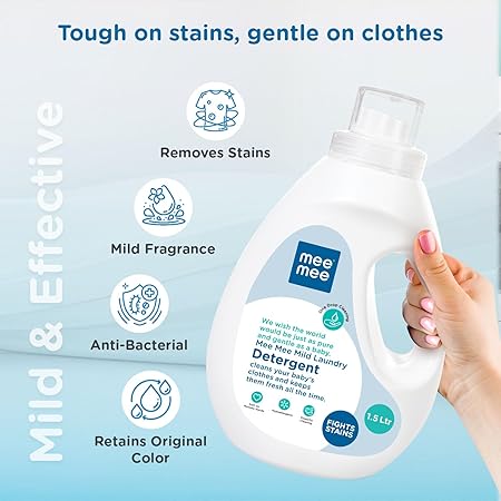 Mee Mee Baby Liquid Detergent 1.5 L | Ph balanced, Free from Harsh Chemicals, Safe for mother's hands & baby's skin | Anti-Bacterial, Removes Stains & Odor with One Drop, Hypoallergenic - View 3 of 4