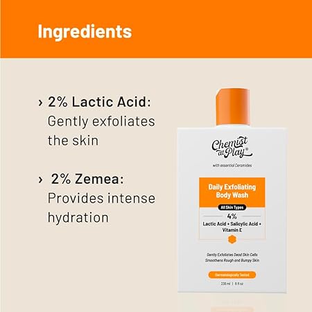 Chemist At Play Exfoliating Body Wash and Underarm Roll-On, Aqua Fragrance, Prevents Dry, Rough, Bumpy Skin, Brightens Skin and Exfoliates Underarms, For Men and Women, 236ml + 40ml - View 3 of 5