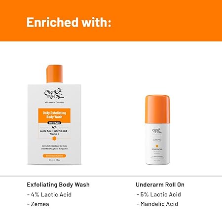 Chemist At Play Exfoliating Body Wash and Underarm Roll-On, Aqua Fragrance, Prevents Dry, Rough, Bumpy Skin, Brightens Skin and Exfoliates Underarms, For Men and Women, 236ml + 40ml - View 4 of 5
