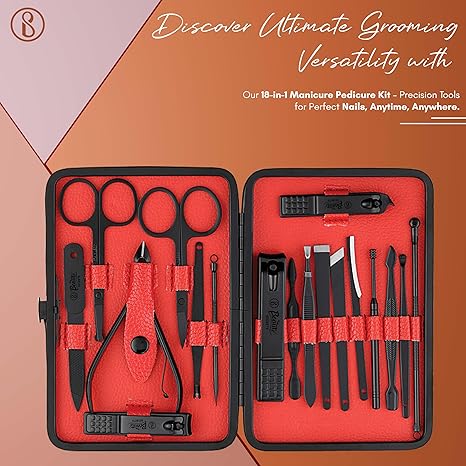 Beauté Secrets Manicure Kit Pedicure Tools for Feet Nail Clipper 18 Piece Manicure Pedicure Set for Women and Men Perfect Gift Red Black - View 3 of 5