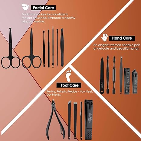 Beauté Secrets Manicure Kit Pedicure Tools for Feet Nail Clipper 18 Piece Manicure Pedicure Set for Women and Men Perfect Gift Red Black - View 4 of 5