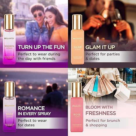 Bella Vita Luxury Perfume Gift Set for Women 4 x 20ml Date Senorita Glam Rose Long Lasting Eau de Parfum Rakshabandhan Gift for Sister Rakhi Gift Set Fruity Floral Premium Fragrances - View 5 of 5