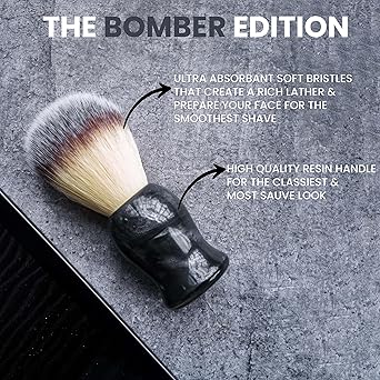 RUBAB MEN Luxuriously Soft Shaving Brush for Men, Bomber Edition, Premium Cruelty-Free Bristles, Stylish Grey Bomber-Toned Ergonomic Handle, Hand-crafted with Passion in India    Ask ChatGPT - View 3 of 4