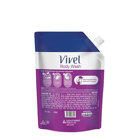 Vivel Fragrant Body Wash – Lavender & Almond Oil, 400ml Supersaver Refill Pouch | Moisturizing Shower Gel for Soft, Smooth Skin | Effective Cleansing for Women & Men - View 2 of 5
