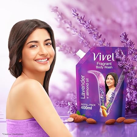 Vivel Fragrant Body Wash – Lavender & Almond Oil, 400ml Supersaver Refill Pouch | Moisturizing Shower Gel for Soft, Smooth Skin | Effective Cleansing for Women & Men - View 5 of 5
