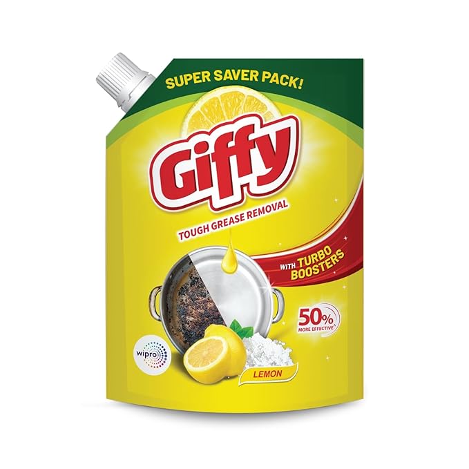 Giffy Liquid Dish Wash Gel 2L – Active Salt & Lemon  2X Faster Grease Removal Natural Fragrance odour-Free Easy Lather & Rinse No White Residue Gentle on Hands - Related product