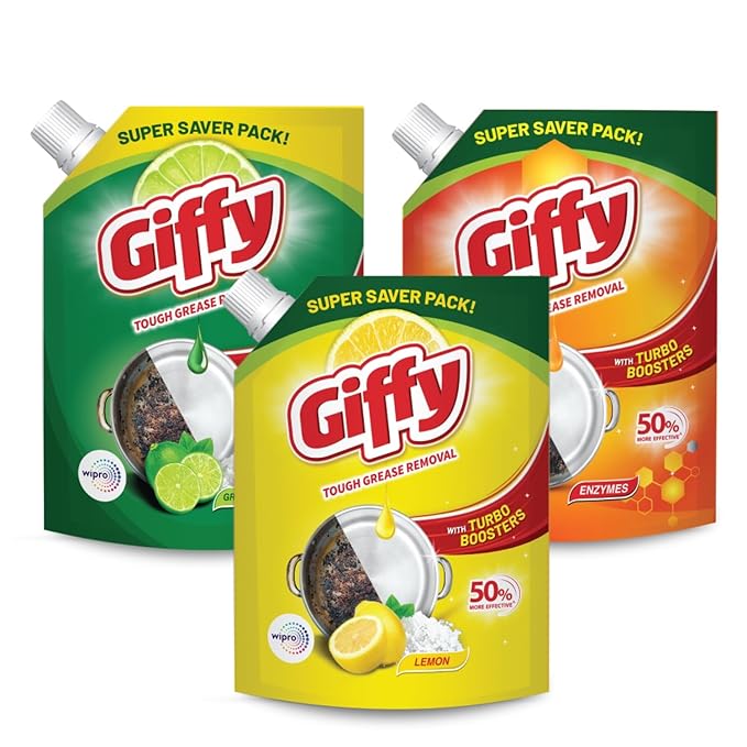 Giffy Liquid Dish Wash Gel 2L – Active Salt & Lemon  2X Faster Grease Removal Natural Fragrance odour-Free Easy Lather & Rinse No White Residue Gentle on Hands - View 2 of 4