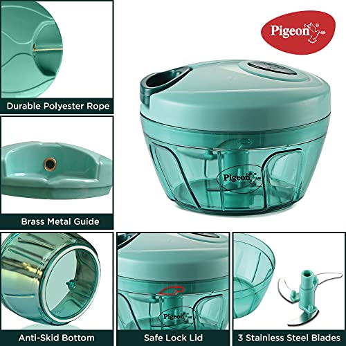 Pigeon Polypropylene Mini Handy and Compact Chopper with 3 Blades for Effortlessly Chopping Vegetables and Fruits for Your Kitchen (12420, Green, 400 ml) - View 2 of 5