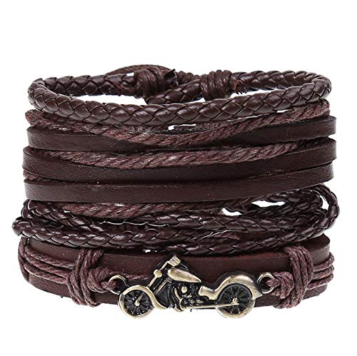 Jewelgenics Funky Multistrand Bike Charm Brown Leather Bracelet for Men and Boys (Set of 4) - Related product