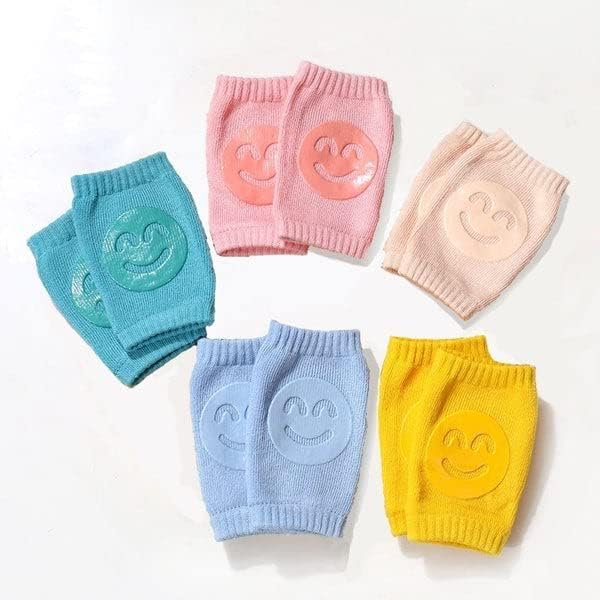 MOMITTLE- Pack of 2 Pair Baby Smiley Knee Pads for Crawling,Anti-Slip Padded Stretchable Elastic Cotton Soft Breathable Comfortable Knee Cap Elbow Safety Protector Random Color,All Color - View 2 of 4