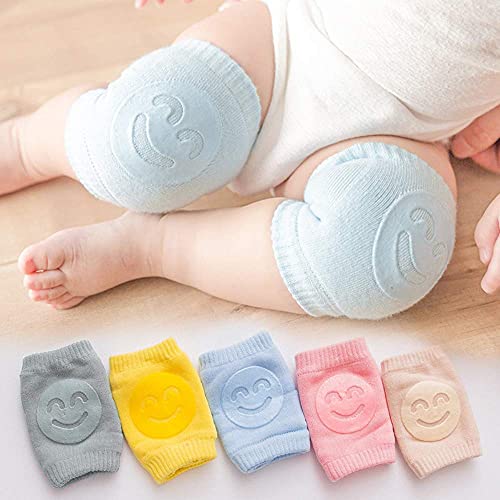 MOMITTLE- Pack of 2 Pair Baby Smiley Knee Pads for Crawling,Anti-Slip Padded Stretchable Elastic Cotton Soft Breathable Comfortable Knee Cap Elbow Safety Protector Random Color,All Color - Related product