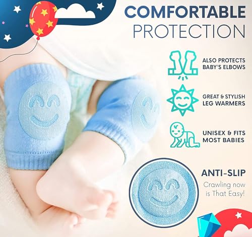 MOMITTLE- Pack of 2 Pair Baby Smiley Knee Pads for Crawling,Anti-Slip Padded Stretchable Elastic Cotton Soft Breathable Comfortable Knee Cap Elbow Safety Protector Random Color,All Color - View 3 of 4