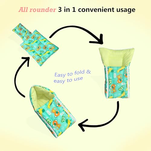 MOM & SON Baby Sleeping Bag for Newborns Soft & Cozy Infant Carry Nest | 3-in-1 Baby Wrapper, Sleeping Sack & Carrier | Sleeping Pod | Baby Bedding Set, Baby Portable Bassinet (0-6 Months, Green) - View 6 of 6
