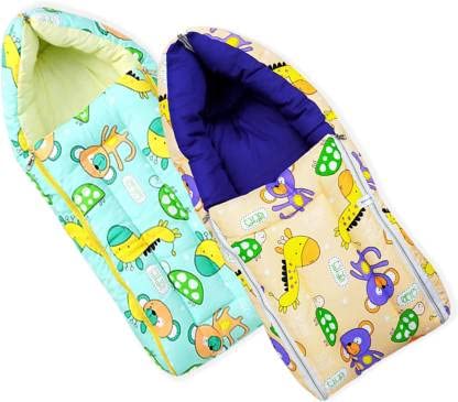 MOM & SON 2 in 1 Baby's Cotton Sleeping and Carry Bag (0-6 Months) (Green & Peach) - Related product