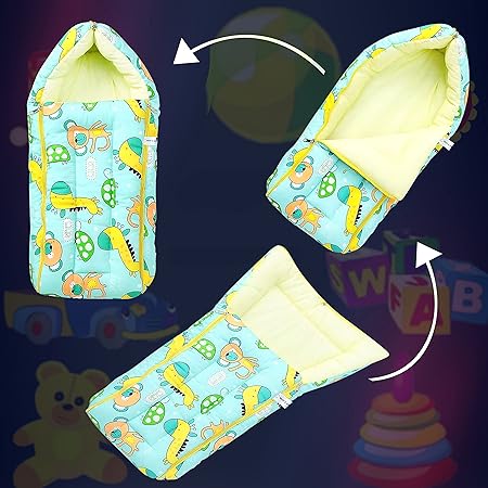 MOM & SON 2 in 1 Baby's Cotton Sleeping and Carry Bag (0-6 Months) (Green & Peach) - View 3 of 3