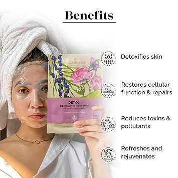 LuxaDerme Detox Bio Cellulose Sheet Mask Detoxifies and Firms Skin Anti Pollution All Skin Types 100 Percent Fermented Coconut Jelly Pack of 1 - View 4 of 7