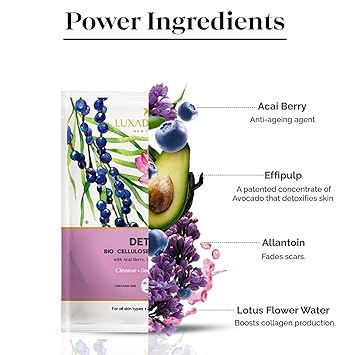 LuxaDerme Detox Bio Cellulose Sheet Mask Detoxifies and Firms Skin Anti Pollution All Skin Types 100 Percent Fermented Coconut Jelly Pack of 1 - View 5 of 7