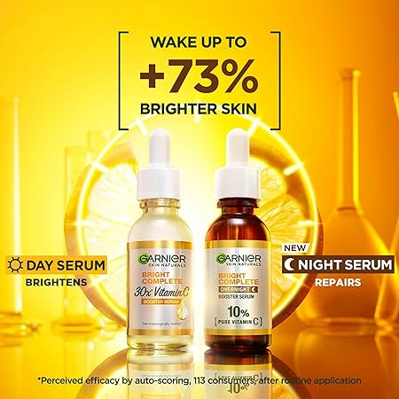 Garnier Bright Complete Night Vitamin C Serum – 10% Pure Vitamin C, Brightening, 30ml, Suitable for All Skin Types, PM Routine - View 4 of 4