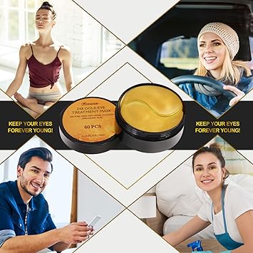 24K Gold Under Eye Patches – 60 Pcs Anti-Aging Collagen & Hyaluronic Acid Eye Mask for Dark Circles, Puffiness & Wrinkles - View 2 of 5