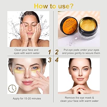 24K Gold Under Eye Patches – 60 Pcs Anti-Aging Collagen & Hyaluronic Acid Eye Mask for Dark Circles, Puffiness & Wrinkles - View 3 of 5