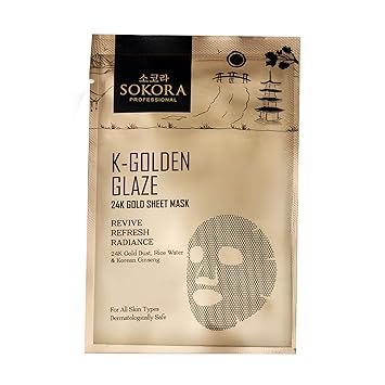 SOKORA K-Golden Glaze 24K Gold Sheet Mask Korean Glass Skin Formula with Niacinamide, Ginseng, Hyaluronic Acid, Rice Water & Gold Dust For a Revived, Radiant & Brighter Complexion - Related product