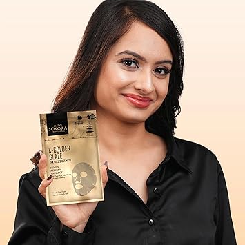 SOKORA K-Golden Glaze 24K Gold Sheet Mask Korean Glass Skin Formula with Niacinamide, Ginseng, Hyaluronic Acid, Rice Water & Gold Dust For a Revived, Radiant & Brighter Complexion - View 3 of 5