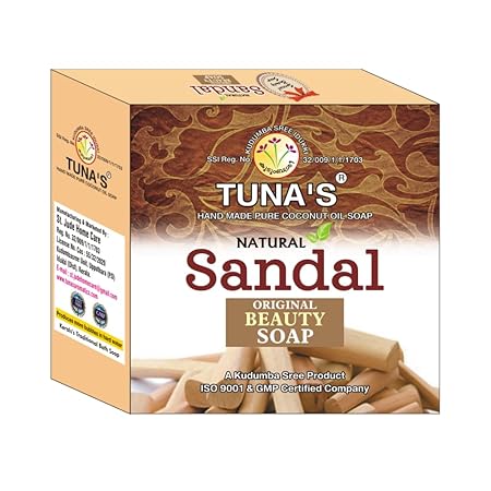 Tuna's® Sandal Soap for Skin glow | Gmp Certified Hand Made Herbs Infused | Tunas Pure Coconut Oil Bar 100gm - View 3 of 3