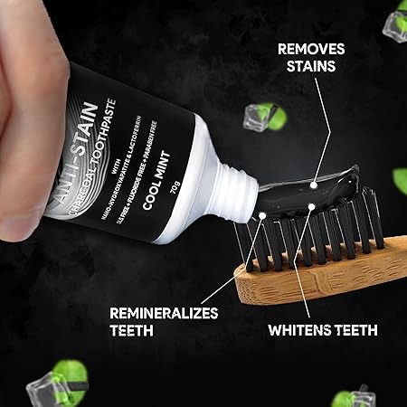 Dente91 Anti-Stain Charcoal Toothpaste for Stain Removal and Teeth Whitening, Protects Against Dental Caries, Strengthens Enamel, Reduces 63% Stains, Whitens Teeth by 80% in Just 3 Days, 70g - View 3 of 5