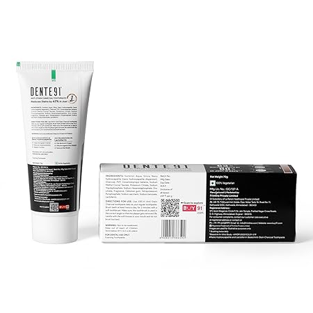 Dente91 Anti-Stain Charcoal Toothpaste for Stain Removal and Teeth Whitening, Protects Against Dental Caries, Strengthens Enamel, Reduces 63% Stains, Whitens Teeth by 80% in Just 3 Days, 70g - View 5 of 5