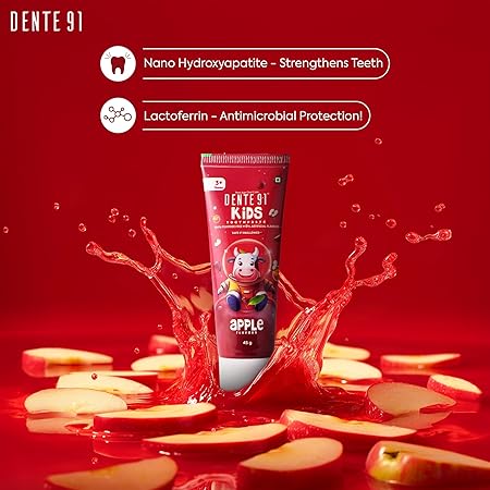 Dente91 Kids Toothpaste with Apple Flavour, Protects Against Dental Caries and Hypersensitivity, Fluoride Free, 45g - View 4 of 5