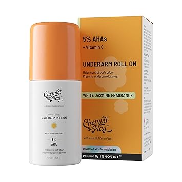 Chemist at Play Underarm Roll-On (40ml) – 5% AHA, 1% Mandelic Acid Brightens, Exfoliates & Fights Odour Alcohol-Free White Jasmine\For Sensitive Skin  Let me know if you'd like a short description, bullet poin - View 5 of 5