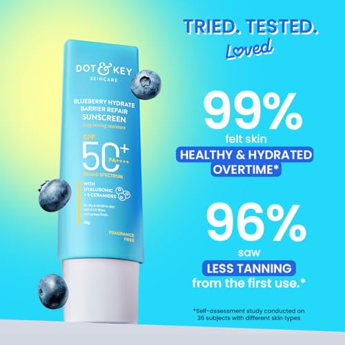 Dot & Key Blueberry Hydrate Barrier Repair Sunscreen SPF 50+, PA++++ | For Dry & Sensitive Skin , Non - Greasy Finish , No White Cast | UV & Blue Light Protection , Broad Spectrum, 80g - View 2 of 5