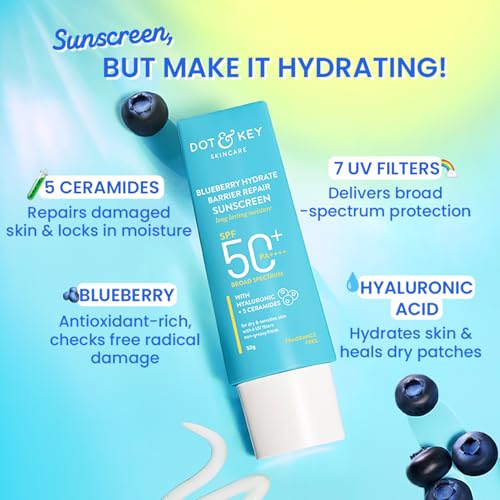 Dot & Key Blueberry Hydrate Barrier Repair Sunscreen SPF 50+, PA++++ | For Dry & Sensitive Skin , Non - Greasy Finish , No White Cast | UV & Blue Light Protection , Broad Spectrum, 80g - View 4 of 5