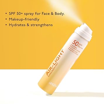 Asaya Air Light Sunscreen Spray SPF 50 PA++++ Broad-Spectrum UVA/UVB Protection with Ceramides & Aloe Vera nvisible, Non-Greasy & Alcohol-Free Cooling, Hydrating, Quick-Absorbing No White Cast For All Skin Types 75ml - View 4 of 4
