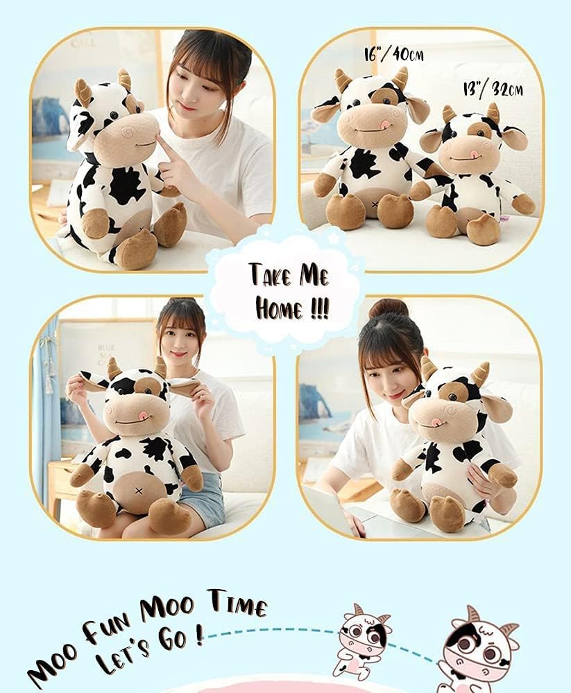 COOLBABY cow plush toy,16 inch stuffed animal throw plushie pillow doll,soft fluffy friend hugging cushion-present for every age and occasion - View 4 of 4