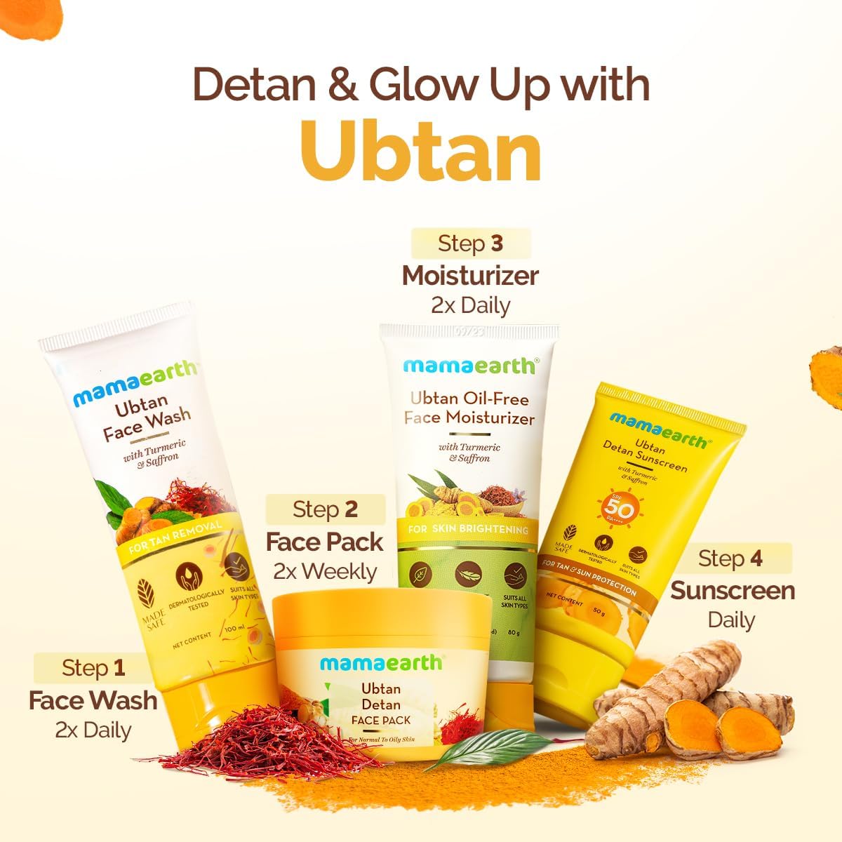 Mamaearth Ubtan Detan Face Pack with Turmeric & Saffron for Normal to Oily Skin 200 g | Natural, DIY-like Texture | Instantly Reduces Tan, Adds Glow | Clay Face Mask | Free From Harmful Chemicals - View 6 of 8