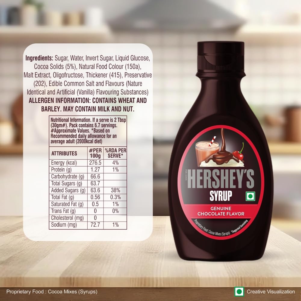 HERSHEY'S Chocolate Flavored Syrup | Delicious Chocolate Flavor | 180-200 g Bottle (May Vary)|Liquid - View 3 of 4