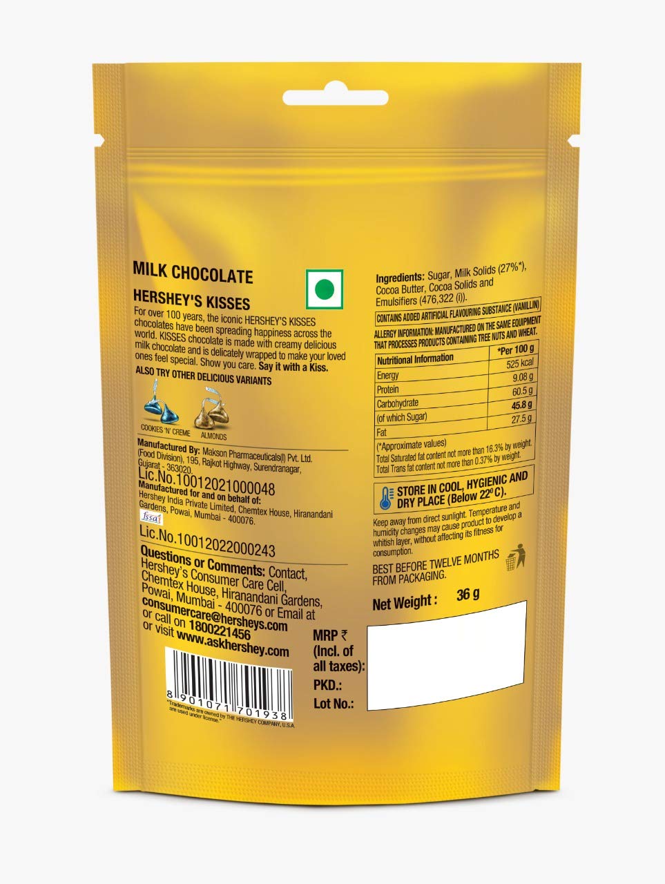 HERSHEY'S Kisses Vegetarian Milk Chocolate,36 Grams - View 5 of 7