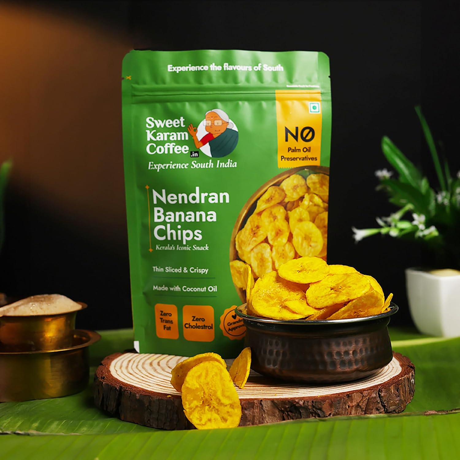 Sweet Karam Coffee Nendran Banana Chips – 95 grams | Made with 100% Coconut Oil | No Preservatives | Kerala Special Crispy, Thin Sliced Yellow Plantain Wafers | Healthy Tea Time Snack - View 2 of 6