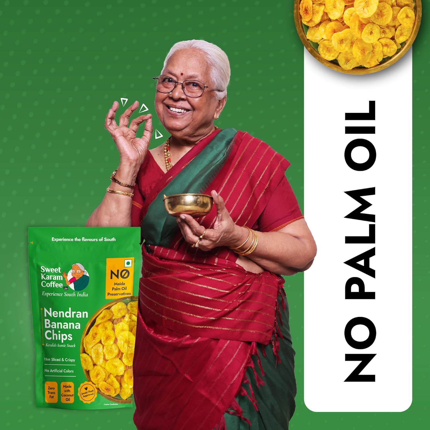 Sweet Karam Coffee Nendran Banana Chips – 95 grams | Made with 100% Coconut Oil | No Preservatives | Kerala Special Crispy, Thin Sliced Yellow Plantain Wafers | Healthy Tea Time Snack - View 4 of 6