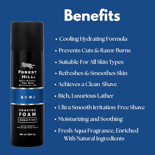 Forest Hill Pack of 10 Aqua Pre Shave Foam For Men,Goodness of Olive & Argan Oil,Mulberry,Rosemary & Peppermint Extract,Prevent Cuts & Burns,Rich Lather,Cooling Hydrating Formula, (Each 50g) - View 2 of 4