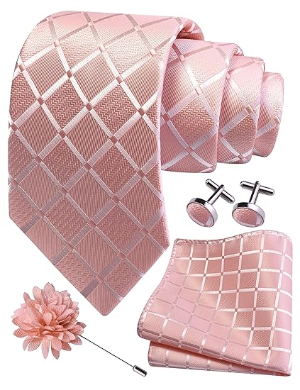 GUSLESON 3.15"（8cm） Mens Tie and Lapel Pin Plaid Checkered Necktie Hankerchief Cufflinks Set for Men- Rose Gold - Related product