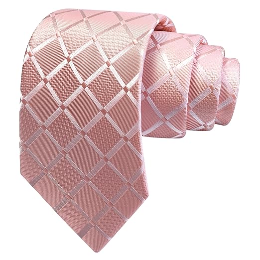 GUSLESON 3.15"（8cm） Mens Tie and Lapel Pin Plaid Checkered Necktie Hankerchief Cufflinks Set for Men- Rose Gold - View 4 of 5