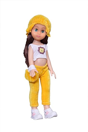 BKDT Marketing Cute Gorgeous Girl Doll – Alice Doll with Moveable Arms & Legs, Yellow and White Dress, Shoes, Hair, and Cap – Perfect Festival, Birthday, and Diwali Gift for Kids - View 2 of 3